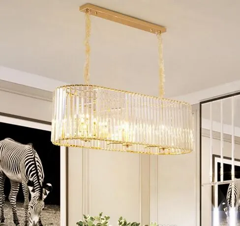 Nuovo arrivo moderno lampadario di cristallo luci di lusso in oro illuminazione a sospensione lampadari rettangolari lampade per sala da pranzo cucina isola MYY