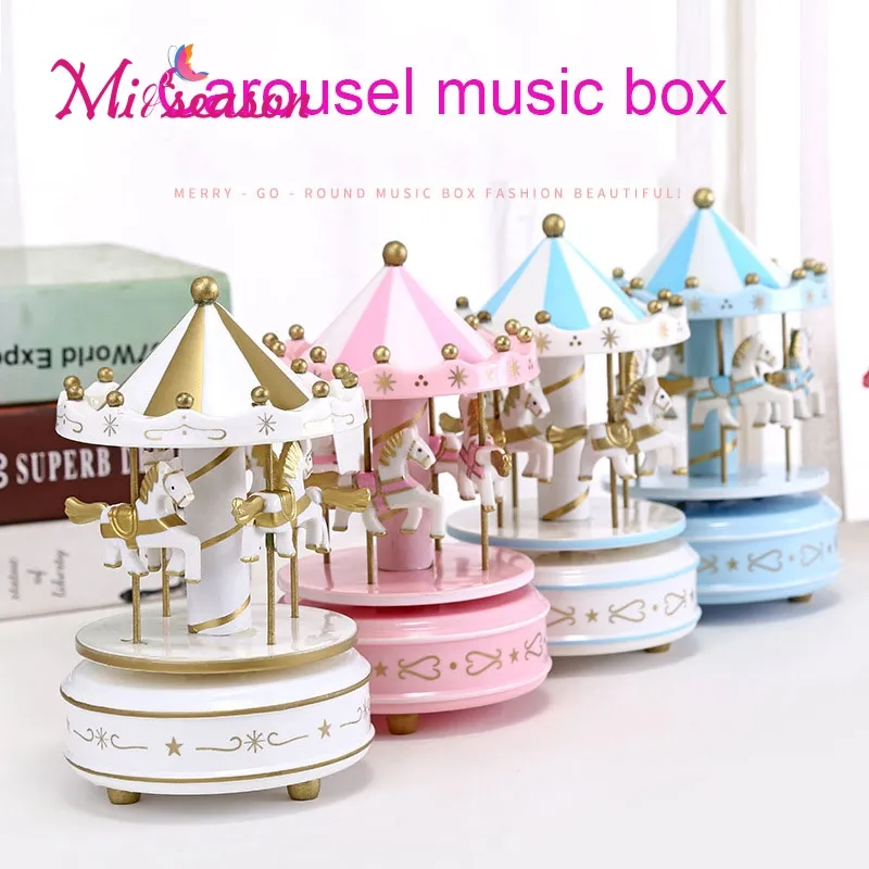 Merry-Go-Round Muziekdozen Geometrische Muziek Baby Kamer Decoratie Geschenken Unisex Houten Kerstmis Horse Carrousel Box Home Decor