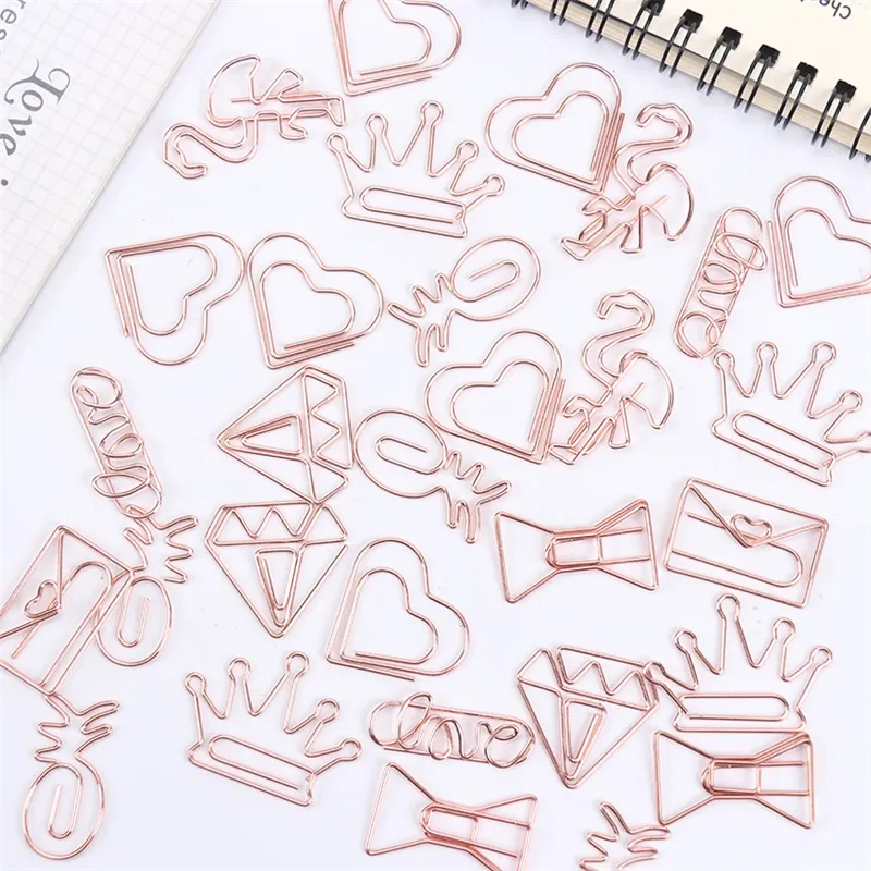 Cartoon Paper Clips Cute School Rose Gold Office Clip Photos Biljetter Notes Letter Clips Filing Supplies