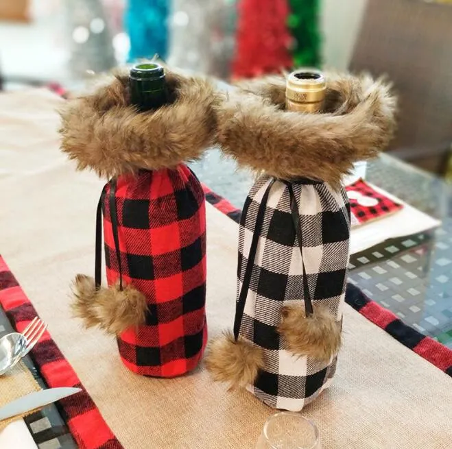 Großhandel Weihnachten Weinflasche Abdeckung Wein Champagner Flasche Tasche Plaid für Designer Stirnband Weihnachtsdekorationen Lieferungen BY1410