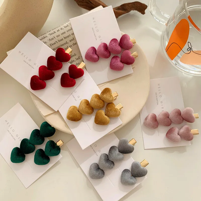 Women Girls Vintage Velvet Heart Shape Hairpins Hair Clips Barrettes Hairgrips Headwear Hair Styling Tools Accessories