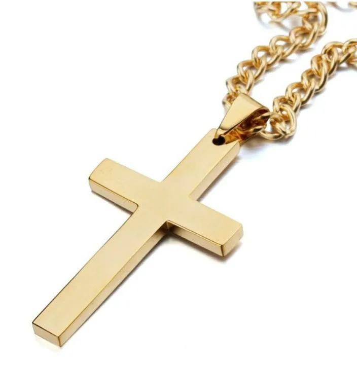 Collier pendentif homme Hip Hop or argent croix pendentif bijoux collier homme en acier inoxydable avec chaînes glacées bijoux en acier inoxydable