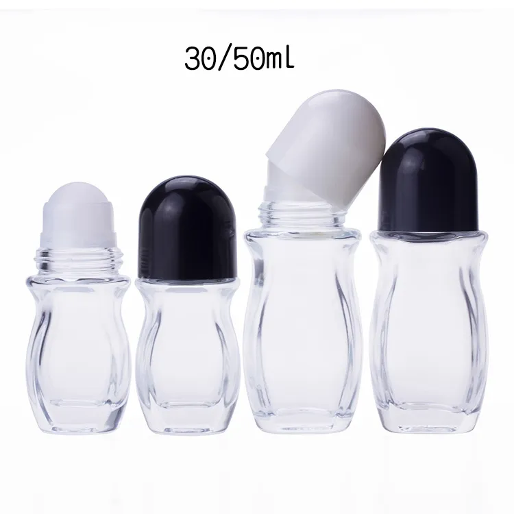 Neueste Antitranspirant Dew Roller Flasche 30 ml 50 ml Körperlotion Flaschen Dickes Glas Massageöl Ball Flasche 200 Stück mit Kunststoff-Rollerball