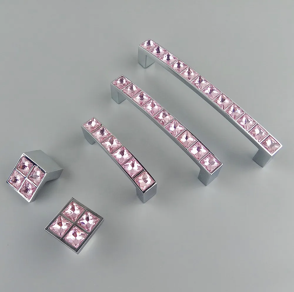 Crystal Glass Series Diamond Pink Furniture Handle Door Knobs Dresser Drawer Garderob Köksskåp Skåp Pull Dörrtillbehör