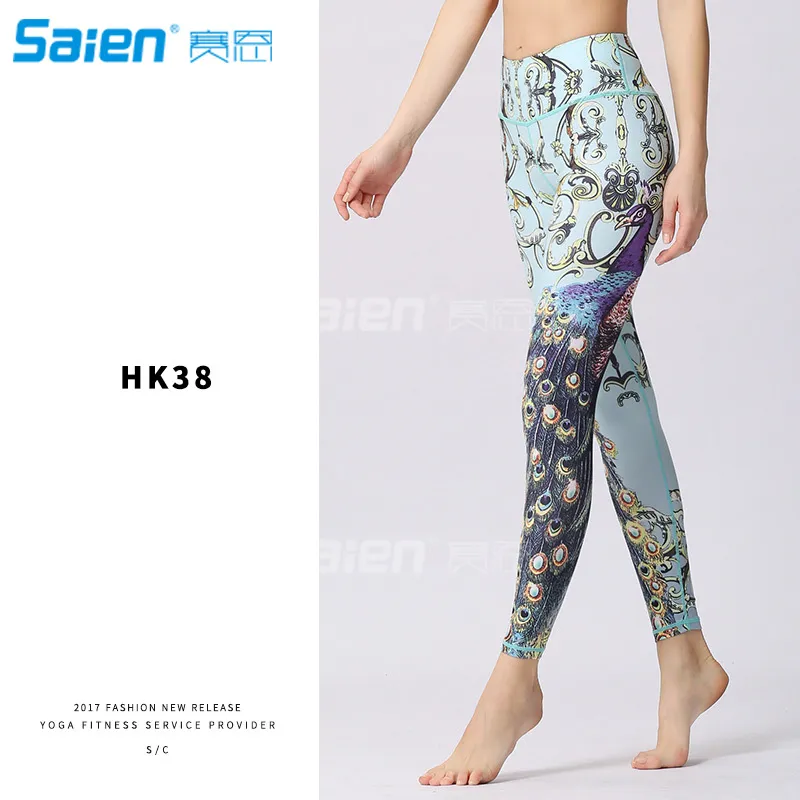Plus Size Printed High Waist Polyester Spandex Yoga Pants For