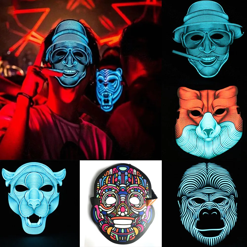 50 st Ny LED-ljud Reaktiv Mask Ljudaktiverad Street Dance Rave Edm Glödande CosplayParty Mask (utan batteri)