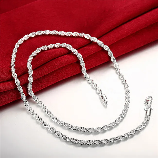 Vergulde sterling zilveren ketting 4MM mannen ed touwkettingen 16 18 20 22 24 inch DHSN067 Top 925 zilveren plaat kettingen jewe4008784