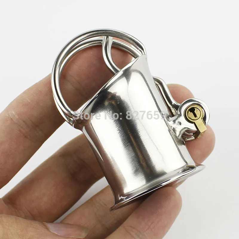 New Arrival Pa Lock Male Chastity Cage Stainless Steel Chastity Device Bondage Sex Toys For Men Penis Ring Y19070602