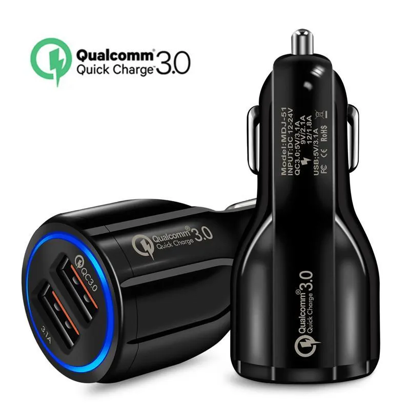 Top Quality QC 3.0 Charger Rápido 6A Qualcomm Quick Car Charge Dual USB Port Carregador de telefone para Samsung Huawei Tablet