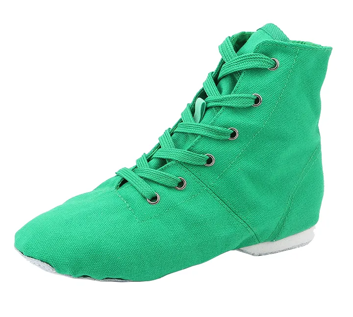 Womens Over the Ankle Jazz Dance Shoes Lace Up Canvas Split Sole Ballroom Modern Dancing Boots Mens Suede Indoor Flat