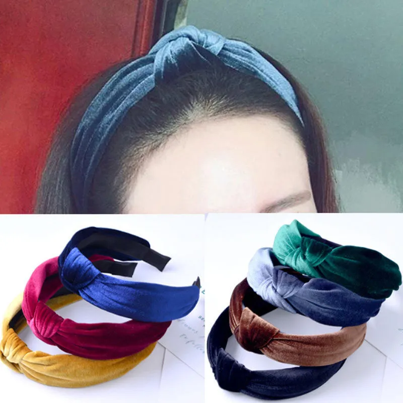 New Fashion Cross Headband Women Twisted Turban Hair Band Stretch Knotted Velvet Bow Hoop Hair Accessories Headwrap