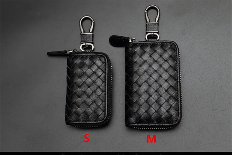 Luxury Alloy Keychains Fashion Design Unisex Weaving Leather Key Wallets Key Holder Men Women Black Leather Key Rings Lover Gift