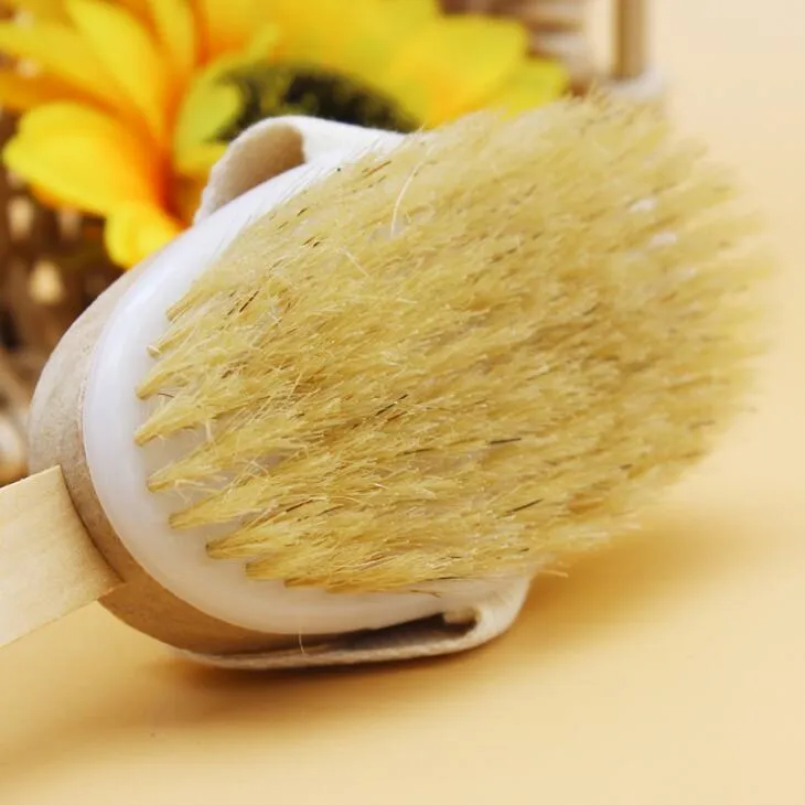 Dry Skin Body Brush with Long Detachable Non-slip Handle 100% Natural Bristle Bath Shower Brush Blood Circulation & Exfoliation LX20