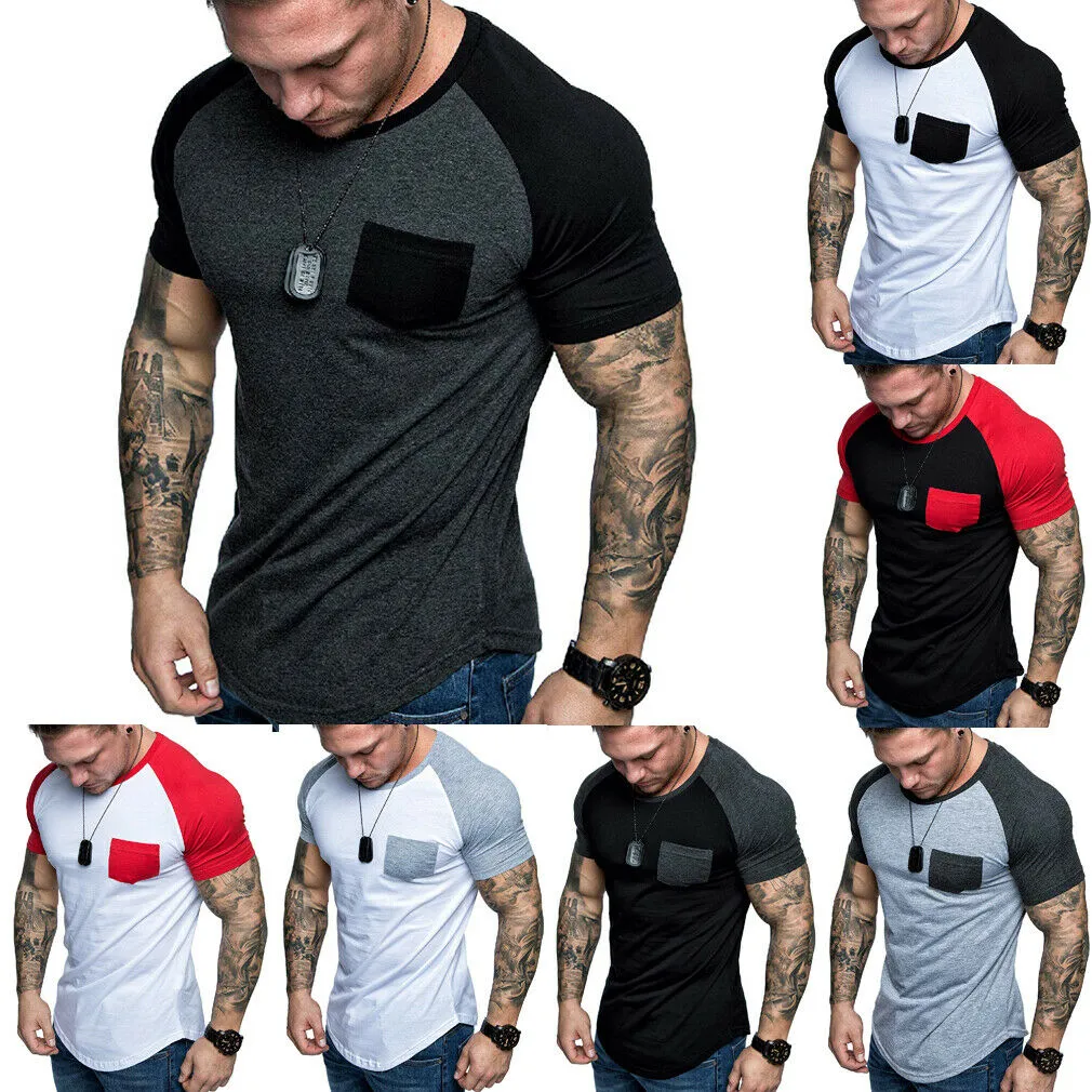 hirigin jogger casual t shirt mens tee short sleeve slim fit gym elastic summer muscle tops shirts