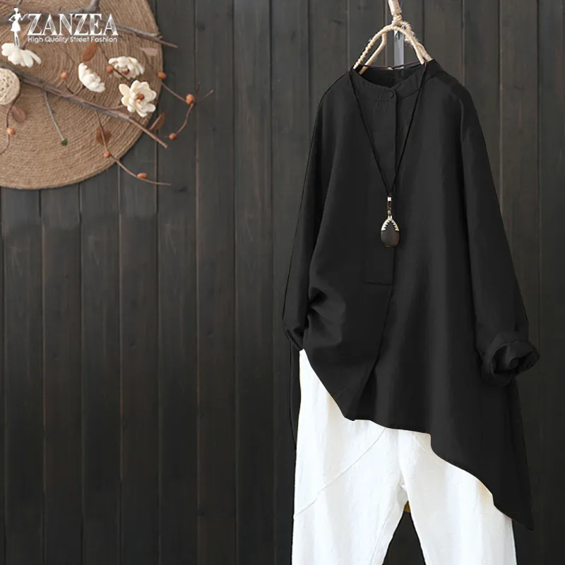 Tallas Grandes Blusa De Lino Para Mujer 2019 Zanzea Camisa Con Botones Casuales Para Mujer Tunica Vintage Tops Irregulares Elegante Ol Blusas De Trabajo J190615 De 13 28 DHgate