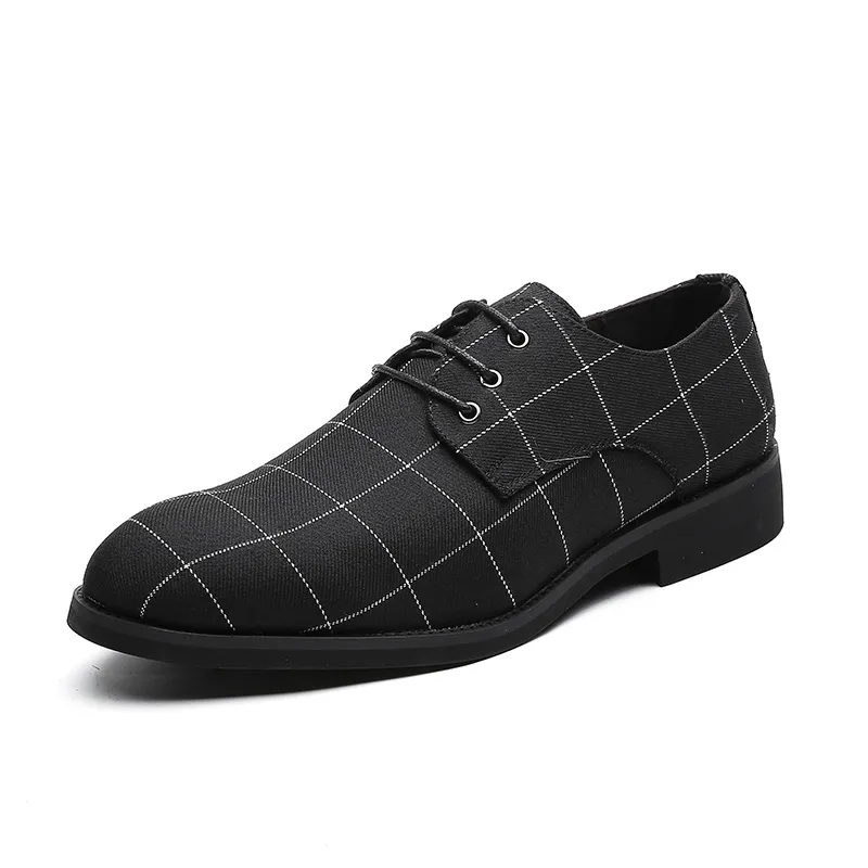 Herrkläder tyg loafers skor spets-up fritid skor för man plaid design herrar oxfords klänning skor calzado de hombre