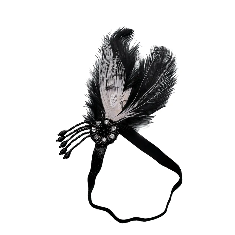 Headband do headband do defletor acessório preto do cabelo do headband da borboleta da pena com cristal