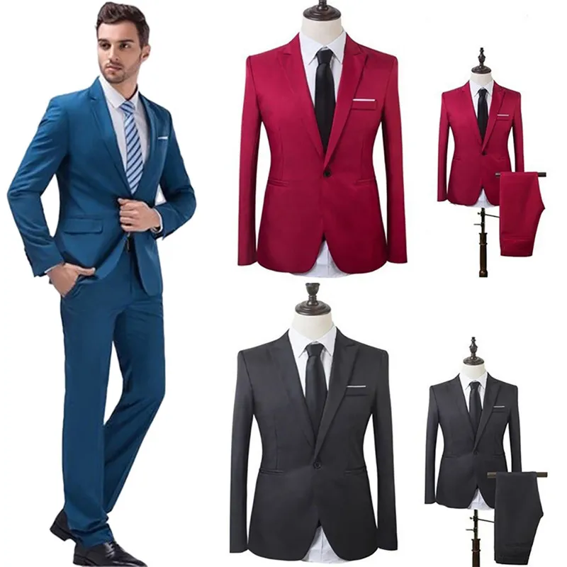 Män bröllop kostym manliga blazers smal passform passar för män kostym affärer formell fest formell arbetskläder dräkter (jacka + byxor) # 264163