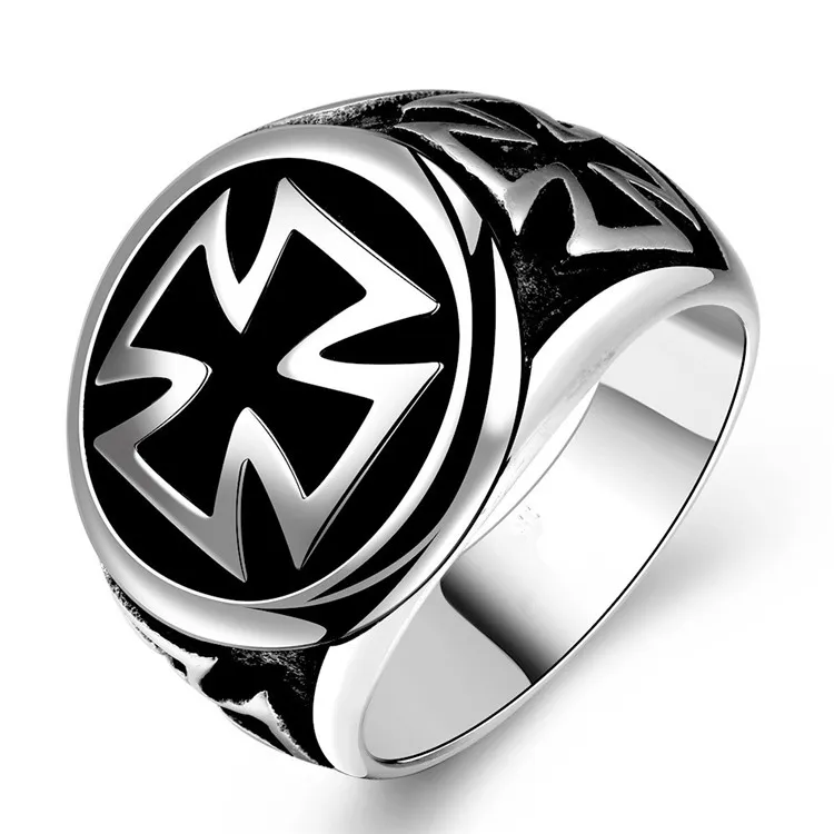 Retro Silver Punk Gothic Ancient Black Stainless Steel Knights Templar Cross Masons freemasonry Masonic signet rings Religitous jewelry