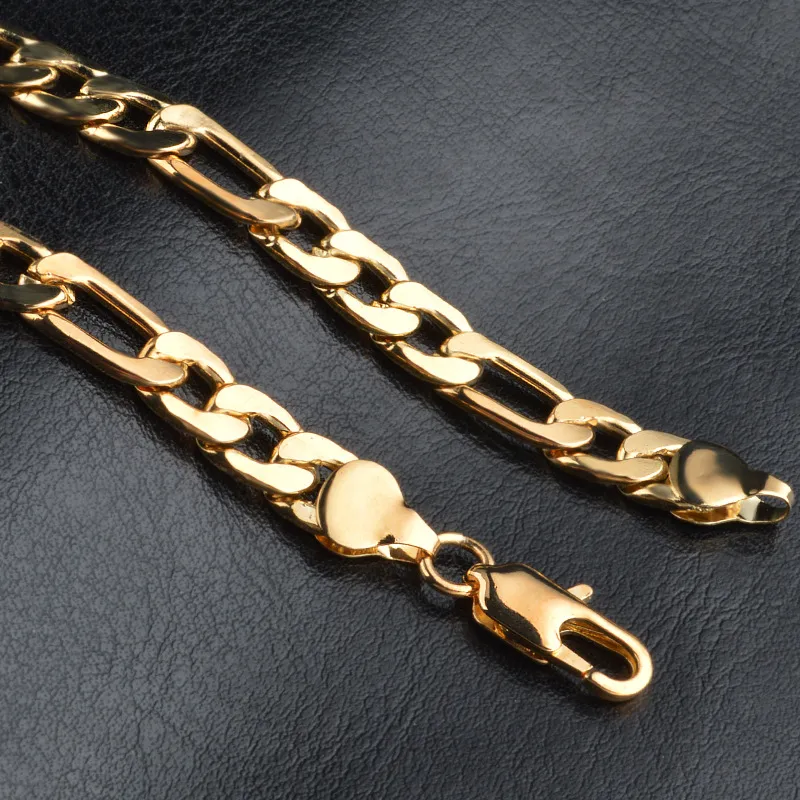 18K ゴールドリンクチェーンネックレス 男性用の18Kゴールドチェーンフィガロリンクネックレス8mmを￥599