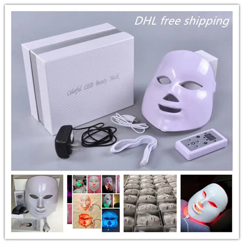 DHL送料無料7色LEDフェイシャルマスクフォトン療法フェイスマスク機械ライト療法ニキビ美しさアンチしわLEDマスク