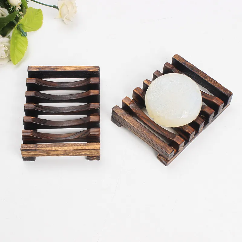 Wooden Bamboo Soap Dish Storage Soap Rack Tray Holder Creative Simple Wood Drain Soap Box Bathroom Supplies