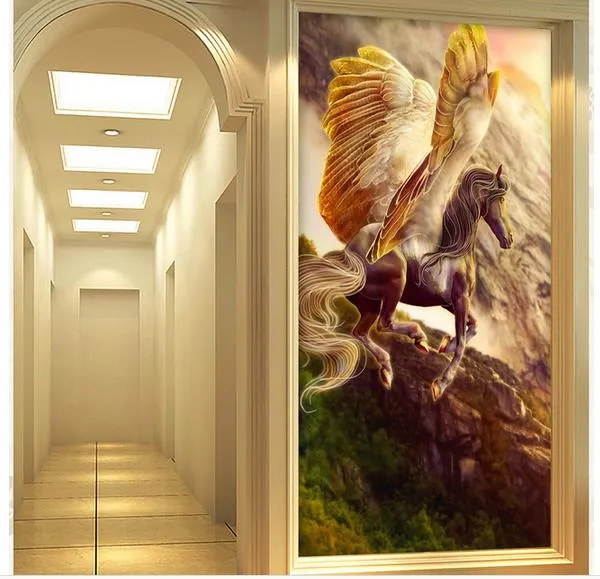 Beautiful and beautiful golden horse art porch wallpaper for walls 3 d for living room