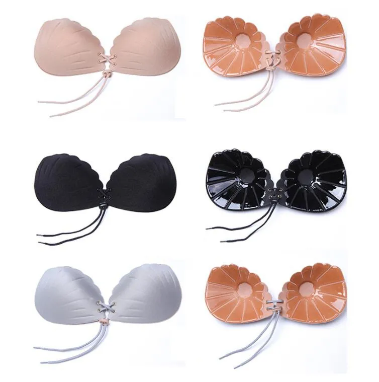 Kobiety Shell Shape Bra Silikonowy Klej Niewidzialny Palm Brak Bez Szwu Bez Ramiączek Bez Backless Push Up Bras Maternity Intimates GGA2446