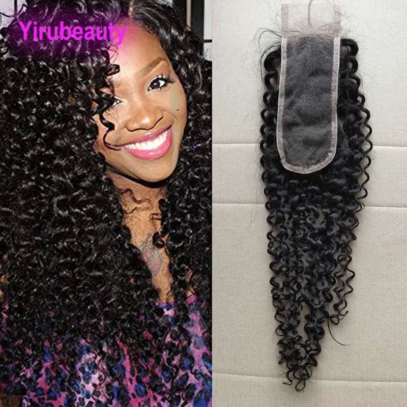 Cabelo Virgem Malásia 10A 2x6 Lace Fechamento Kinky Curly Afro Human Hair 2 por 6 Fechos de Parte Média