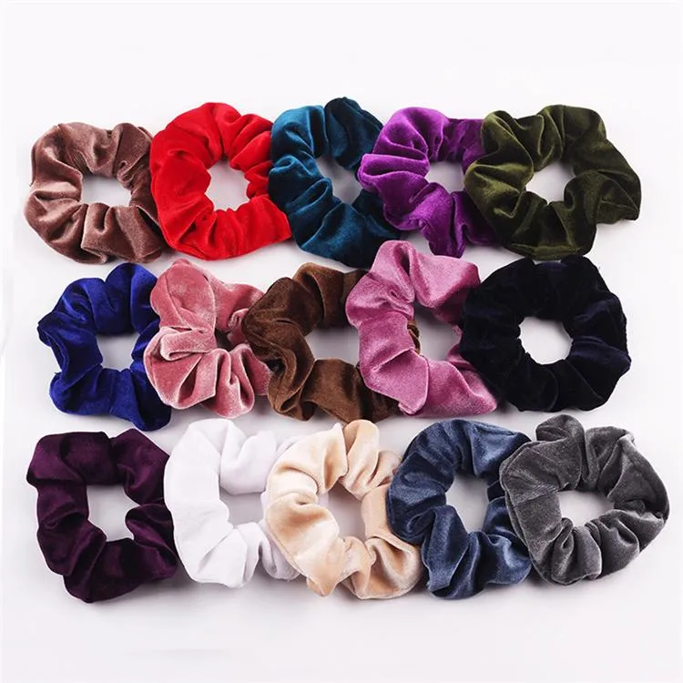 2019 30pcs 소녀 여성 벨벳 헤어 Scrunchies 넥타이 액세서리 포니 테일 홀더 Scrunchy 헤어 밴드 벨벳 헤어 루프 Pleuche Headwear