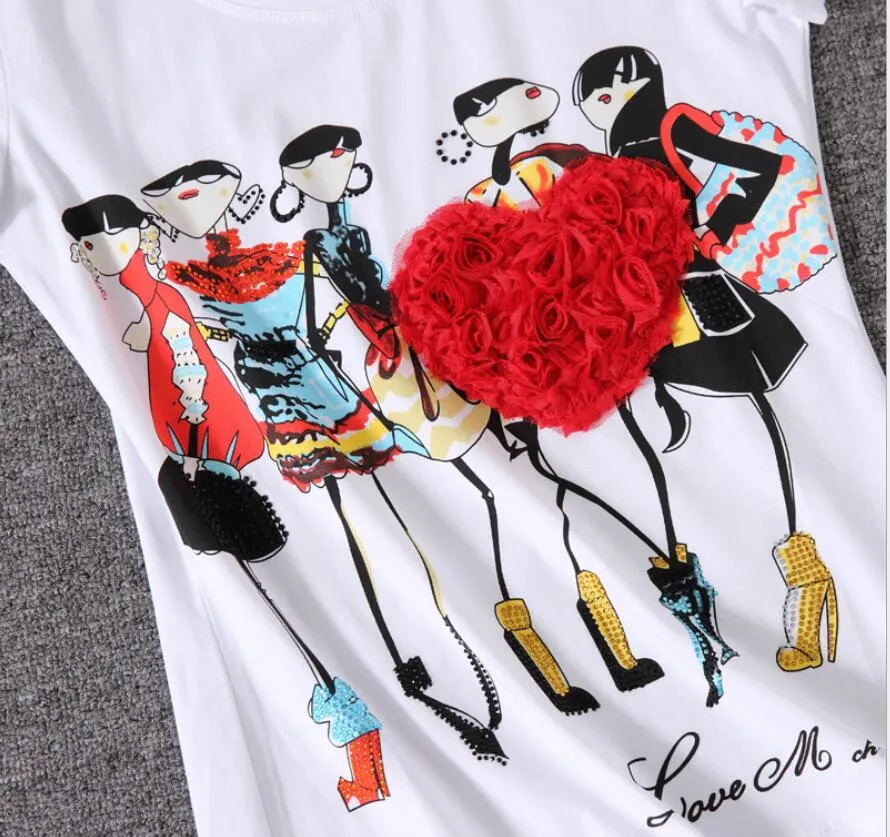 Appliques Tops De Diamantes De Imitación Impresa: Camiseta De