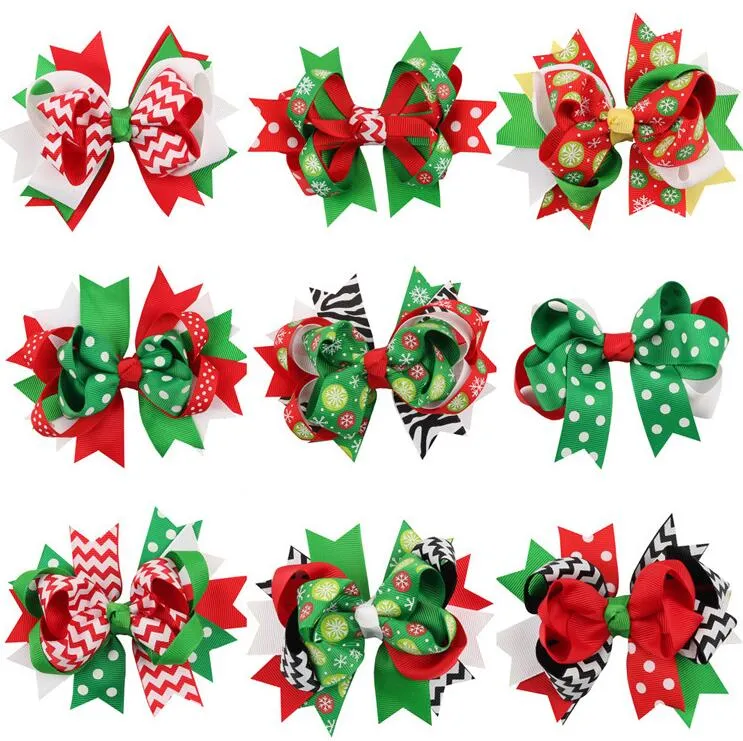 Gros Noël bébé filles épingles à cheveux queue d'aronde Noël Barrettes Bow avec clip designer bandeau enfants Santa Claus imprimer pinces à cheveux BY1381