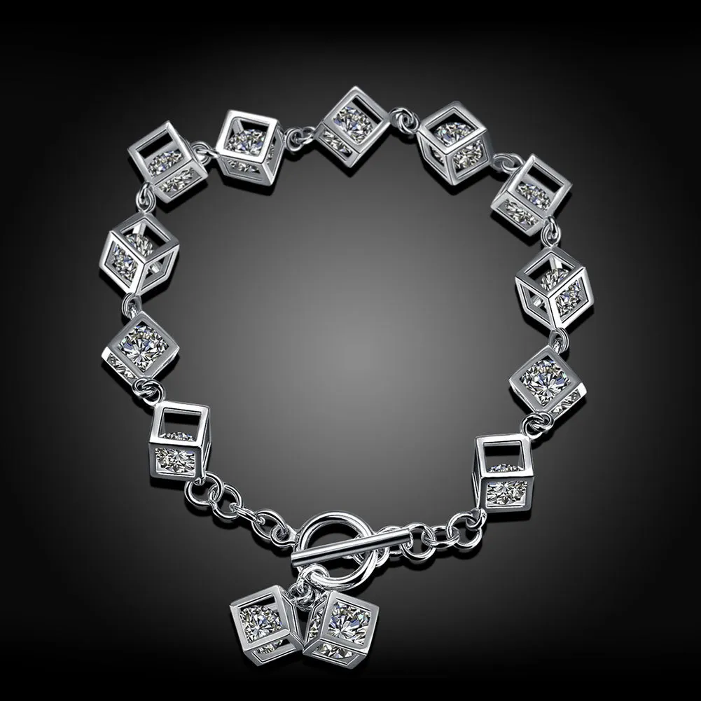 Fashion-and American new 925 pure silver hand fashion zircon cube bracelet bracelet
