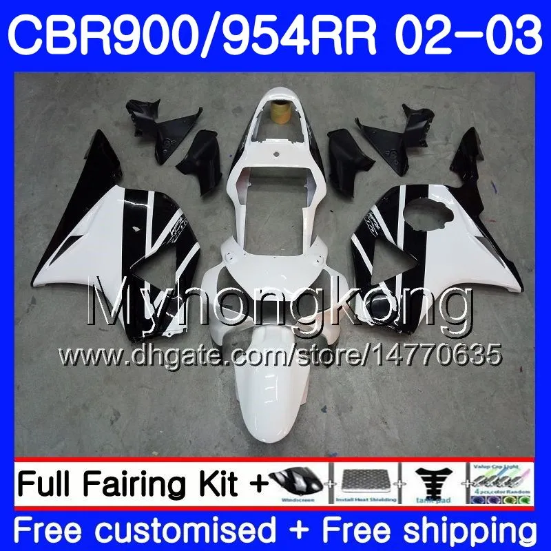 Bodys för Honda CBR900RR CBR 954 RR CBR954RR 02 03 CBR900 RR 280HM.45 CBR 900RR CBR954 RR CBR 954RR 2002 2003 Fairing Black White Hot Kit