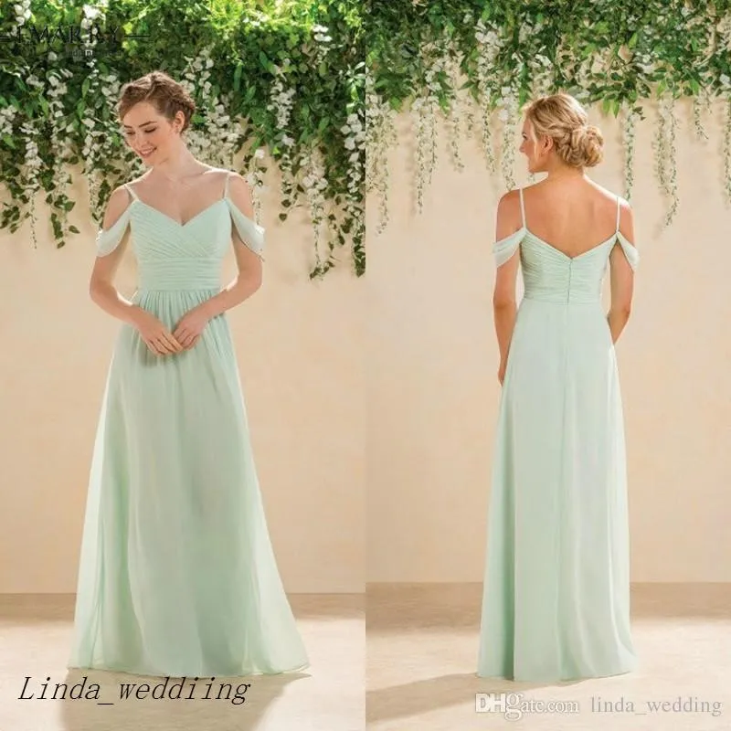 2019 barato Long Long Backless dama de honra vestido menta verde v-pescoço chiffon empregada formal de honra vestido mais tamanho feito sob encomenda