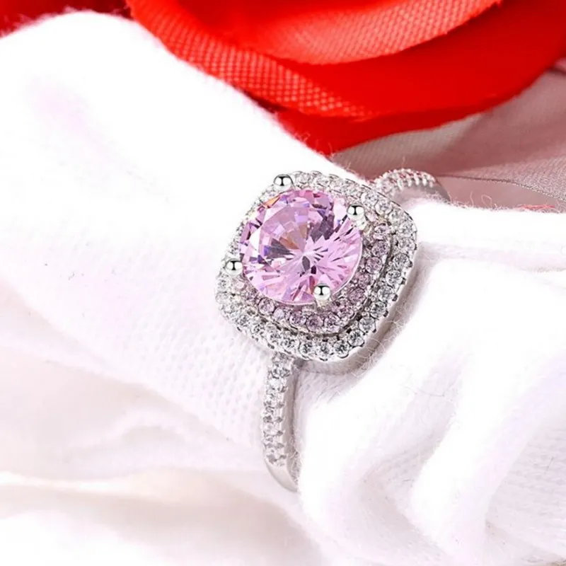 Choucong Nova Chegada Impressionante Jóias de Luxo Real 925 Sterling Prata Rodada Cortar Rosa Topázio CZ Diamante Gemstone Casamento Nupcial Anel para as Mulheres