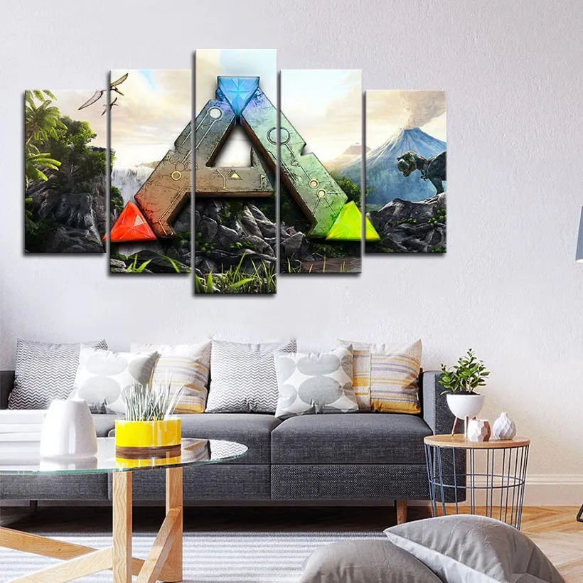 Encadré 5 pièces jeu vidéo ARK survie évolué mur Art HD impression toile peinture mode suspendus photos décor à la maison