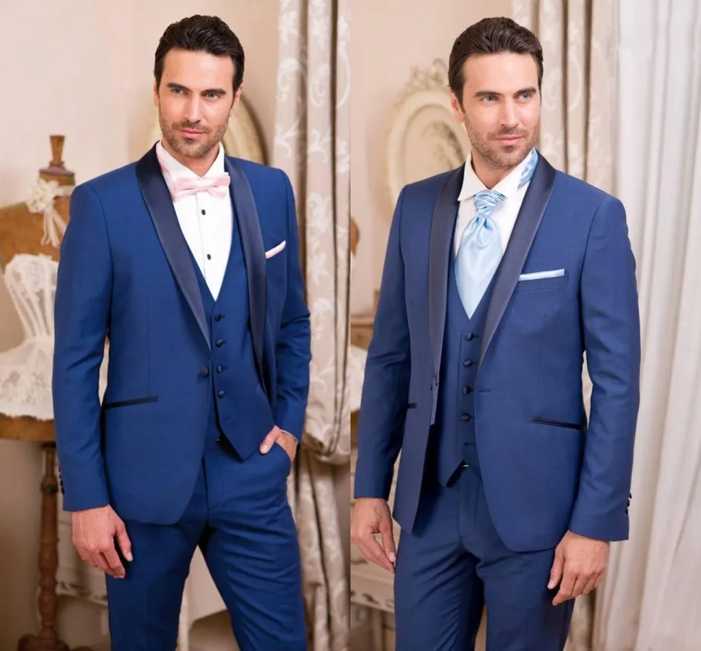Classy Handsome Royal Blue Tuxedos Slim Fit Mens Wedding Suits One Button Groom Wear Three Pieces Formal Suit(Jacket+Pants+Vest) HY6015