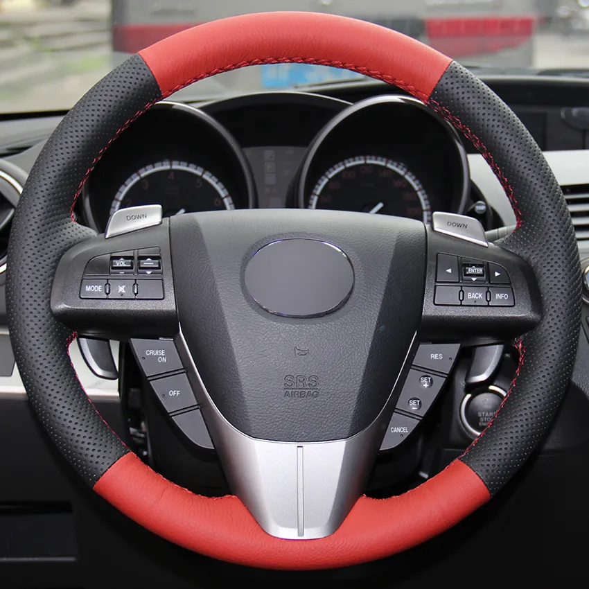 Schwarze rote blaue natürliche lederne Auto-Lenkrad-Abdeckung für Mazda 3 Axela 2008-2013 Mazda CX-7 CX7 2010-2016 Mazda 5 2011-2013