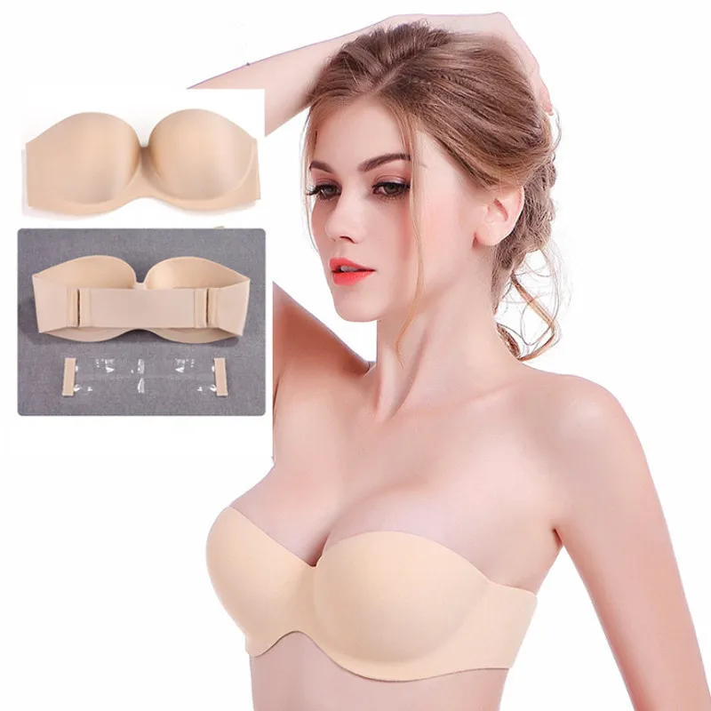 Strapless Push Up Bra Sexy Backless Invisible Women Bras Deep U Neck  Underwear for Wedding Dress