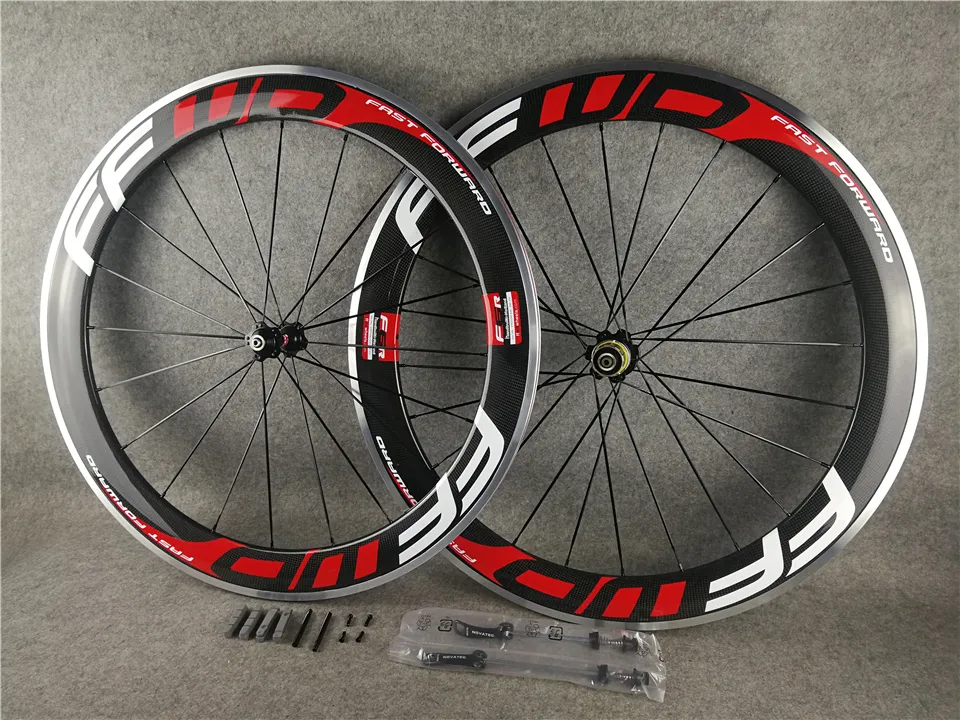 3 K brillante bicicleta de carretera rojo FFWD 60mm ruedas de aleación de carbono con 23mm negro Novatec A271 hubs envío gratis