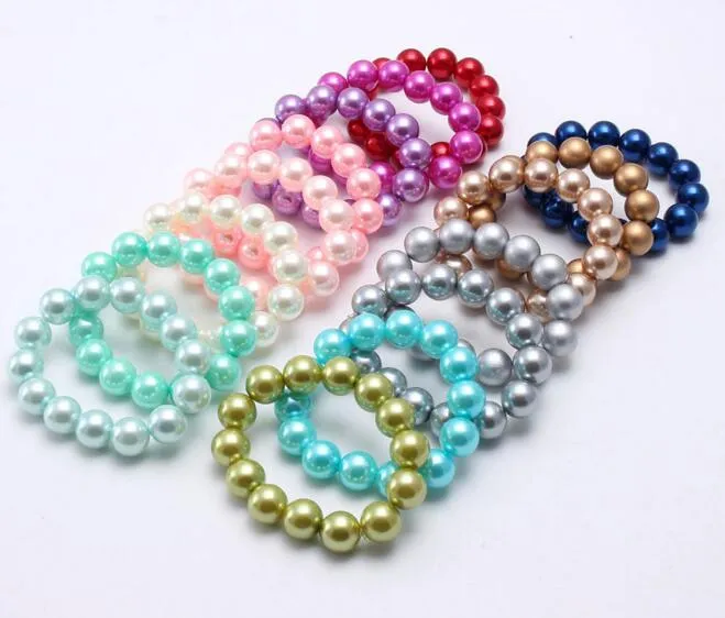 Pulsera de joyería para niños de 16 estilos INS, pulsera encantadora de perlas ABS de Color sólido, pulsera de princesa de diseño bonito para niña, regalo de joyería