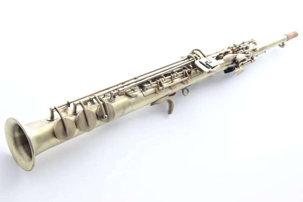 Série personnalisée Soprano B (B) Saxophone Nouvelle Arrivée En laiton Antique Surface de cuivre Haute Qualité Instruments de musique Perles Boutons de perles SAX avec cas