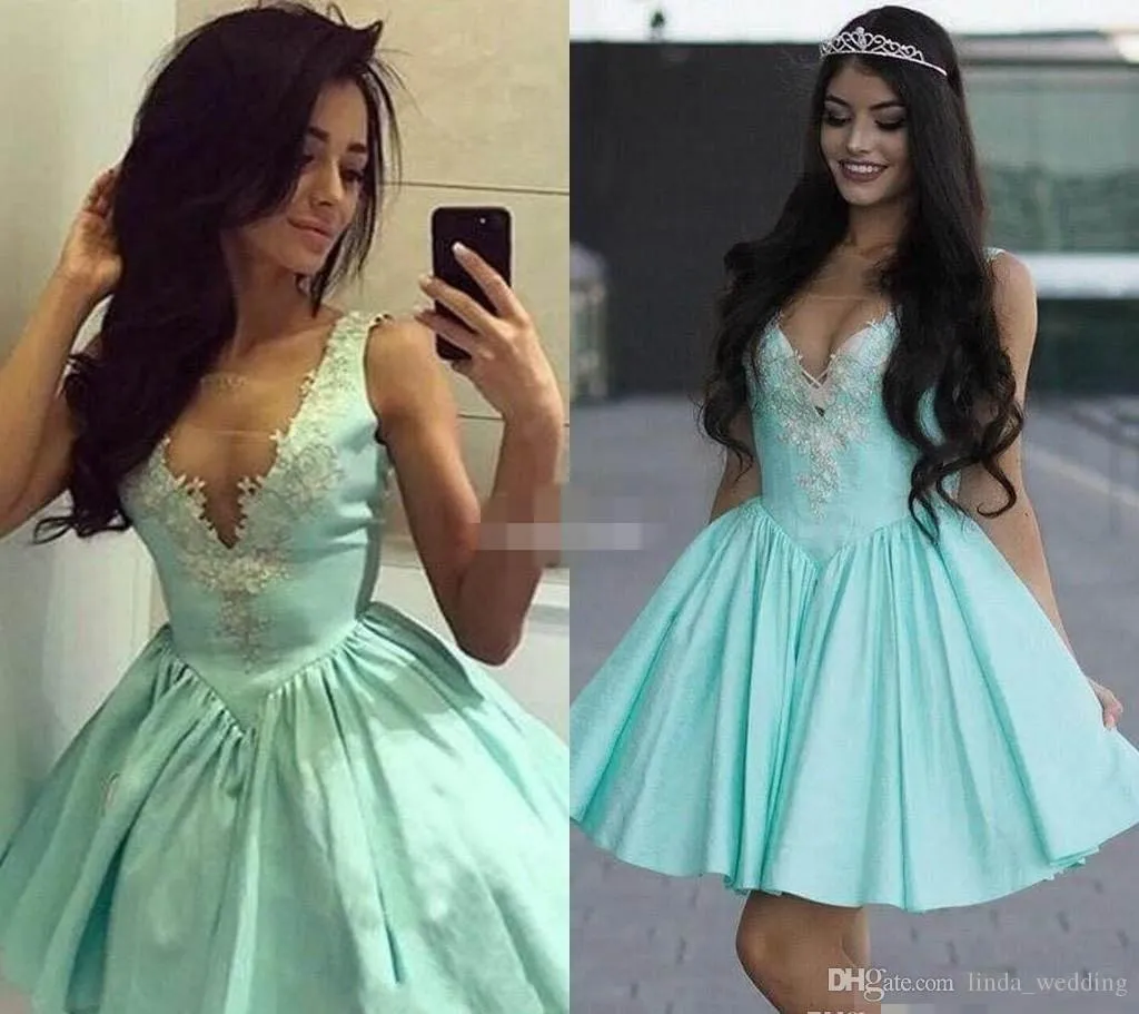 2019 a buon mercato Modern Light Mint Cocktail Dress A Line Senza Maniche Breve Mini Semi Club Indossare Abito da partito Homecoming Plus Size Custom Make