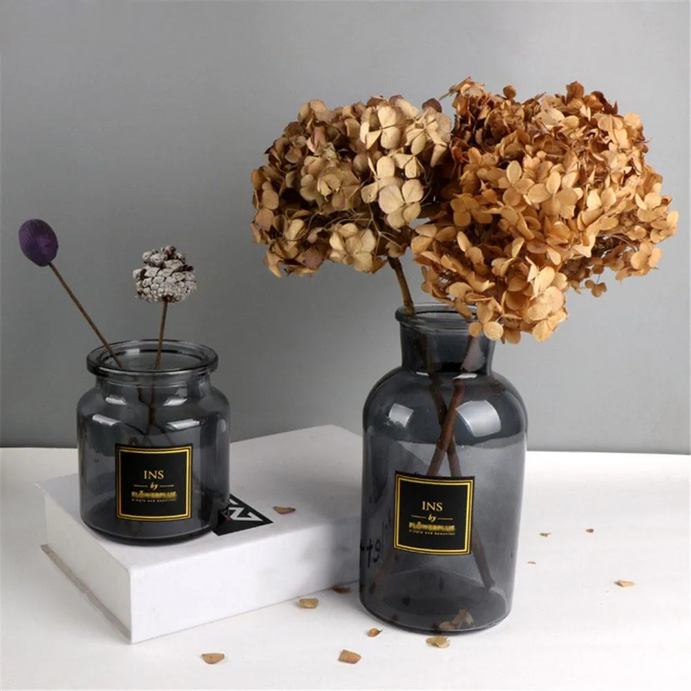 Pot de rangement gris en verre Chic avancé avec autocollant scandinave nordique Vogue bureau stockage bouteille organisateur fleur Vase conteneur décor