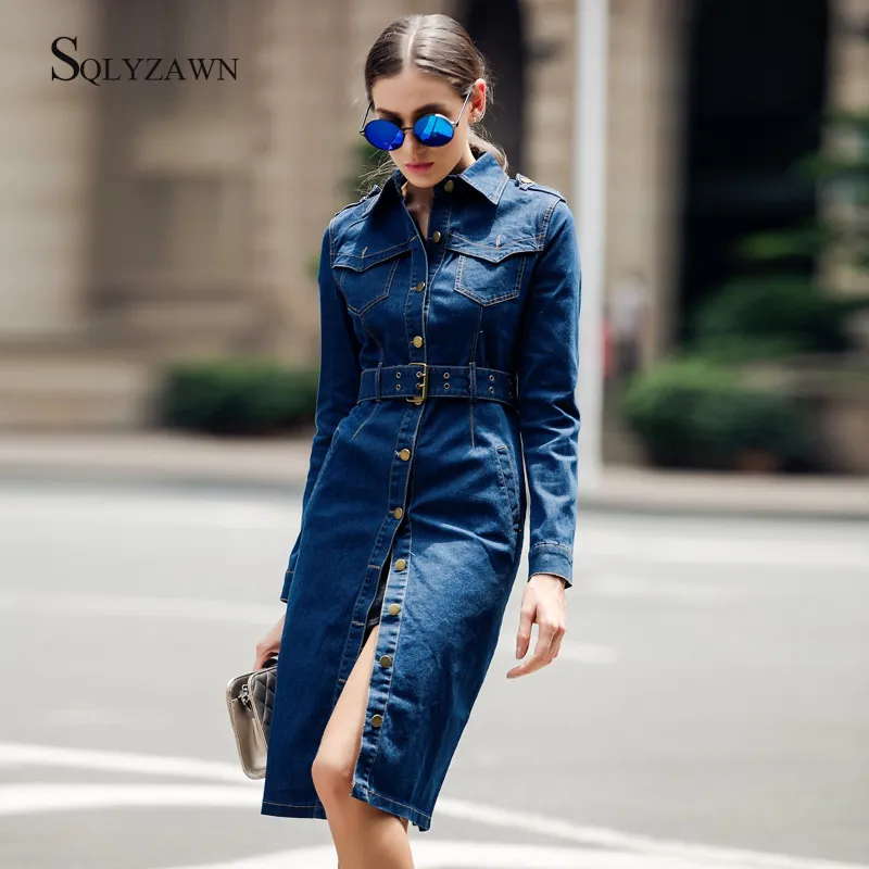 Womens Denim Trench Coat Dress - Vintage Style Jeans