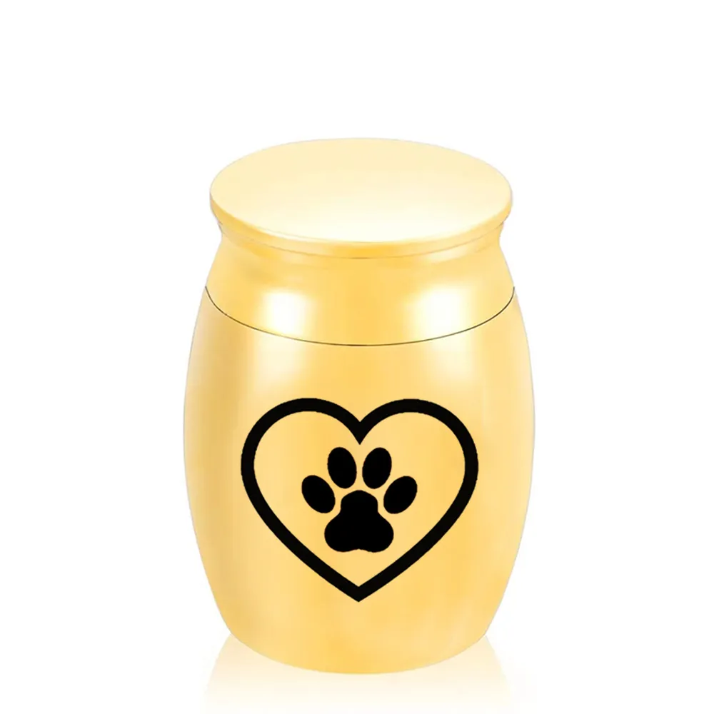 Paw Print Heart Type Engraved Pendant Metal Mini Memorial Casket Jewelry Funeral Cremation Urn for Human/Pet Ashes 30x40mm