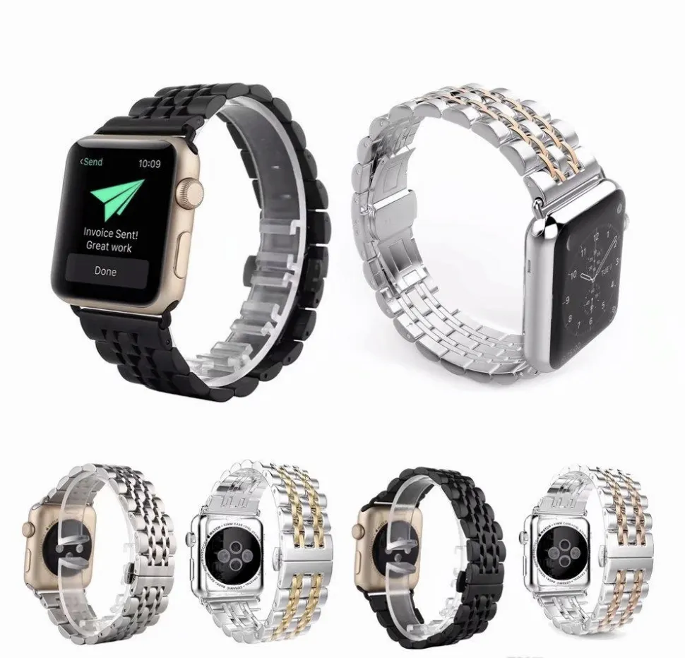 Luxury Rostfritt stål metallbandband för Apple Watch Series 4 40mm 44mm Länk Armband Wremband Watchband för Iwatch tillbehör