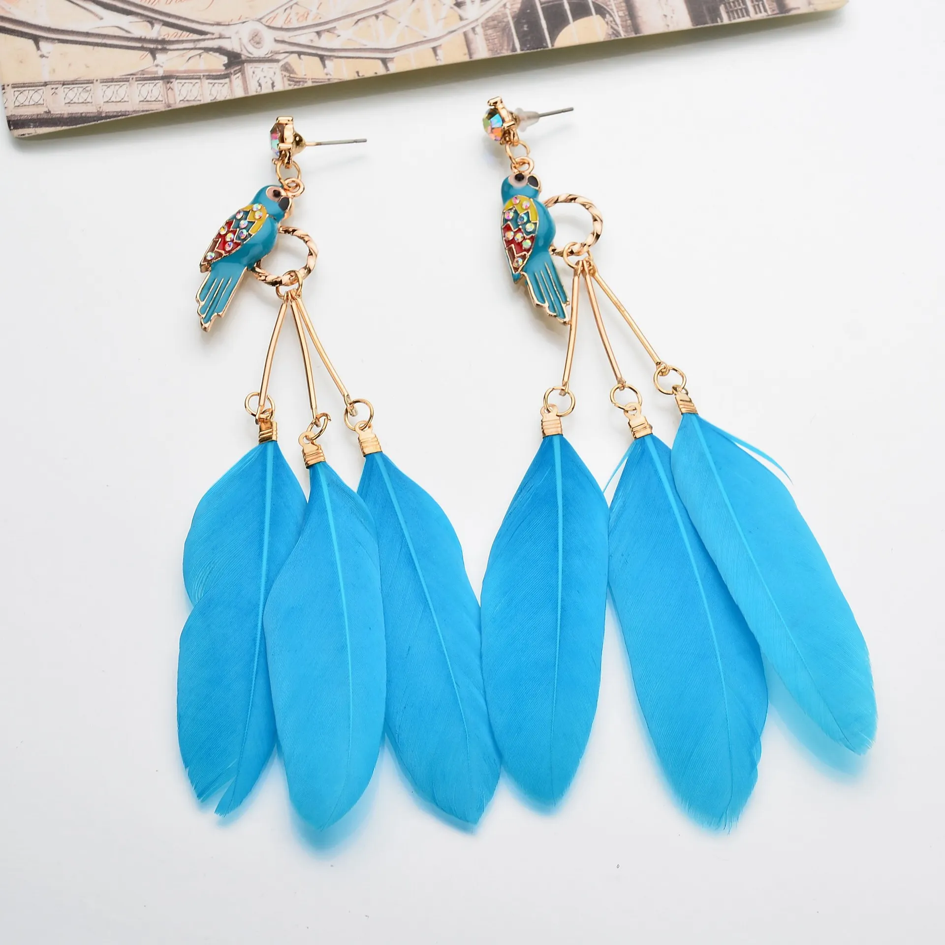 Bohemian Feather Earrings for Women Long Drop Ethnic Parrot Earrings,  Premium Quality Jewelry