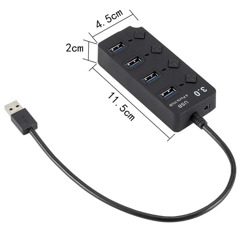 Concentrador USB alimentado 3.0 Usb Data Hub con interruptores de  alimentación LED individuales Usb Splitter Soporte de transferencia de  datos súper rápida